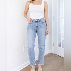 Oliver Logan Womens Jeans 34 High Rise Boyfriend Straight Raw Hem Light Wash